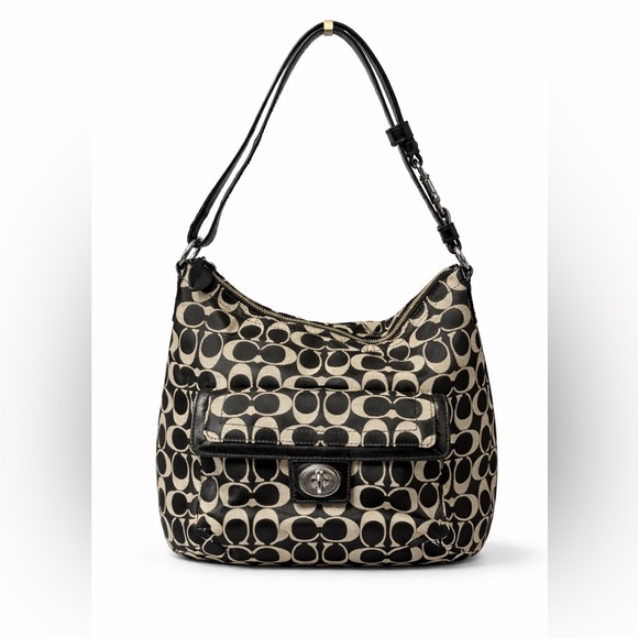 Coach Handbags - Black and Cream Signature Pattern Hobo Shoulder Bag